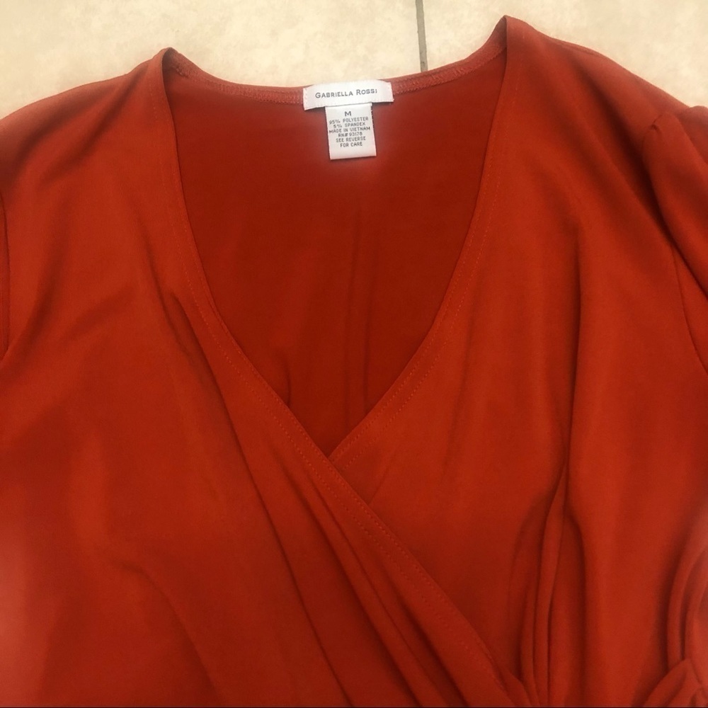 Gabriella Rossi burnt orange faux wrap blouse, M, asymmetrical hem - Picture 4 of 8